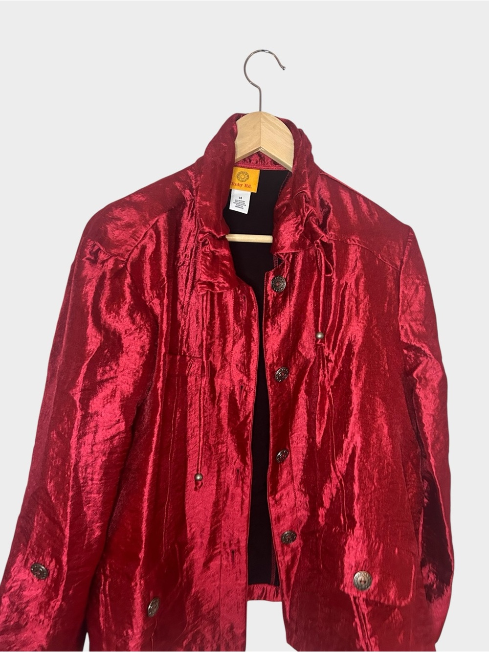 Ruby Rd Red Shimmer Jacket Size 14 Metallic Button Front Y2K - Picture 2 of 9